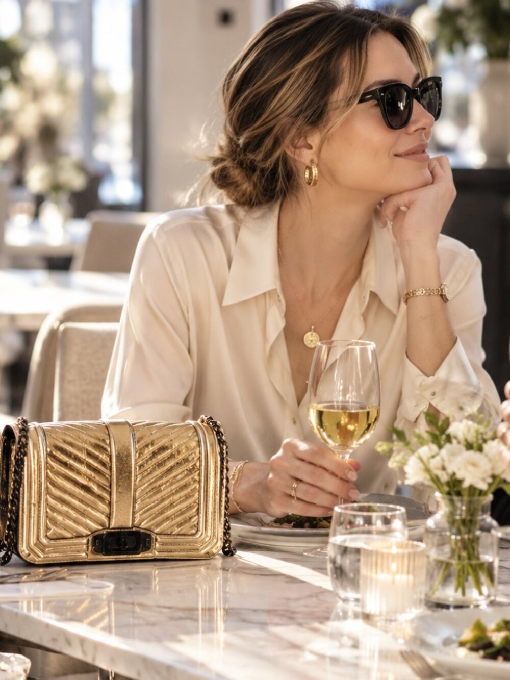 Rebecca Minkoff Metallic Gold Chevron Quilted Leather Small Love Crossbody Bag